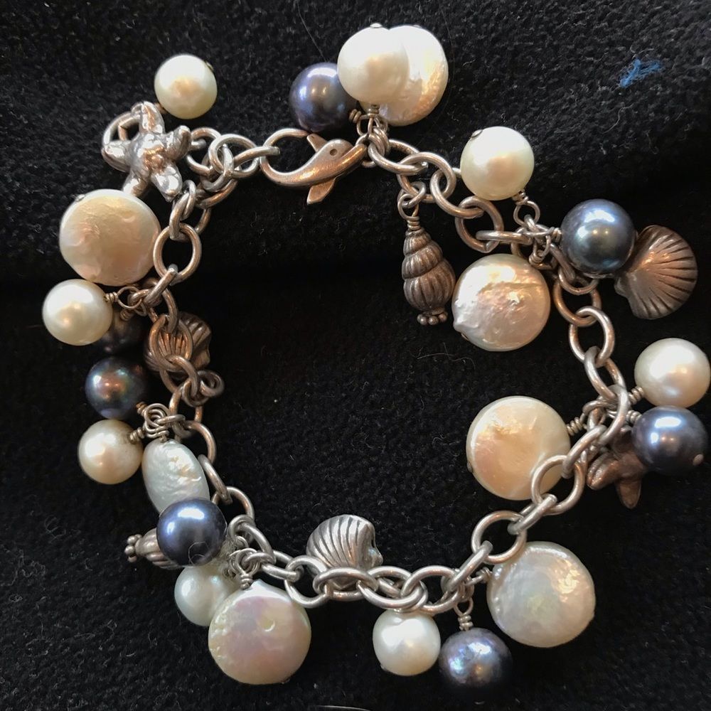 Custom made Pearl Silver Beach Charm Bracelet